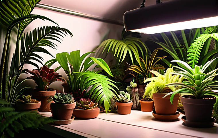 **
* Prompt: "A vibrant collection of indoor plants basking in the glow of LED grow lights. Some succulents are thriving under direct light, while ferns flourish in the shadier corners. Focus on the contrasting light conditions and the diverse foliage."
**