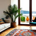Indoor Plants in a Stylish Istanbul Apartment**

"A bright and airy living room in a modern Istanbul apartment. Several thriving houseplants are visible: a large Areca palm near a window overlooking the Bosphorus, a snake plant in a decorative ceramic pot, and a spider plant cascading from a shelf. The room is tastefully decorated with Kilim rugs and comfortable, modest furniture. Natural light streams in. safe for work, appropriate content, fully clothed (people, if present, are fully clothed), perfect anatomy, natural proportions, professional, modest, family-friendly, high quality"

**