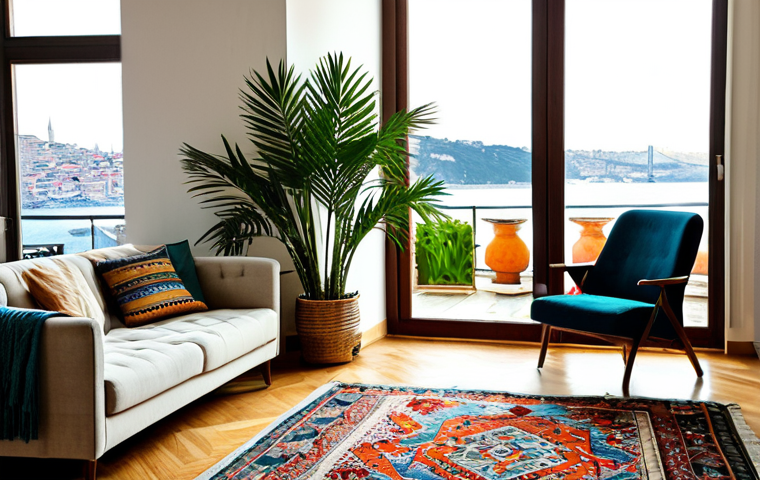 Indoor Plants in a Stylish Istanbul Apartment**

"A bright and airy living room in a modern Istanbul apartment. Several thriving houseplants are visible: a large Areca palm near a window overlooking the Bosphorus, a snake plant in a decorative ceramic pot, and a spider plant cascading from a shelf. The room is tastefully decorated with Kilim rugs and comfortable, modest furniture. Natural light streams in. safe for work, appropriate content, fully clothed (people, if present, are fully clothed), perfect anatomy, natural proportions, professional, modest, family-friendly, high quality"

**